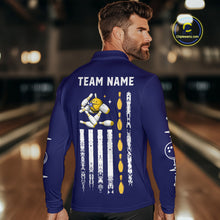 Load image into Gallery viewer, Yellow and Navy Blue Retro American Flag Bowling Shirts For Men Custom Patriotic Bowling Team Jerseys NQS11214