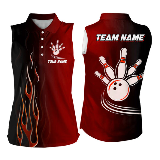 Gradient Red bowling league jerseys custom Women Bowling sleeveless Polos, gifts for bowling team NQS7436