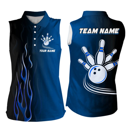 Gradient Blue bowling league jerseys custom Women Bowling sleeveless Polos, gifts for bowling team NQS7437