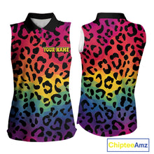 Load image into Gallery viewer, Custom Colorful rainbow pattern Women Sleeveless polo shirt, Personalized animal print golf outfit NQS10405