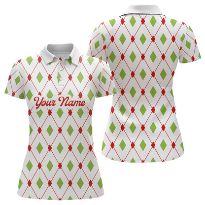 Personalized Women golf polo shirts custom Christmas argyle pattern team golf attire for women NQS8932