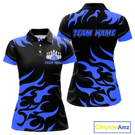 Black and Blue Flame Bowling shirts for Women Custom team bowling jerseys, ladies bowling apparel NQS10267