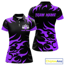 Load image into Gallery viewer, Black and Purple Flame Bowling shirts for Women Custom team bowling jerseys, ladies bowling apparel NQS10269