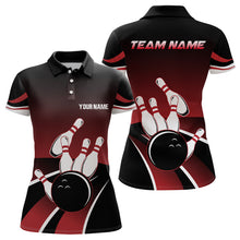 Load image into Gallery viewer, Red and black Women bowling polo shirts Custom Bowling ball pins Team Jersey, gift for team Bowlers NQS6148