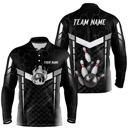 Personalized Bowling Polo, Quarter Zip Shirts For Men Custom Bowling Team Jerseys | Black NQS8479