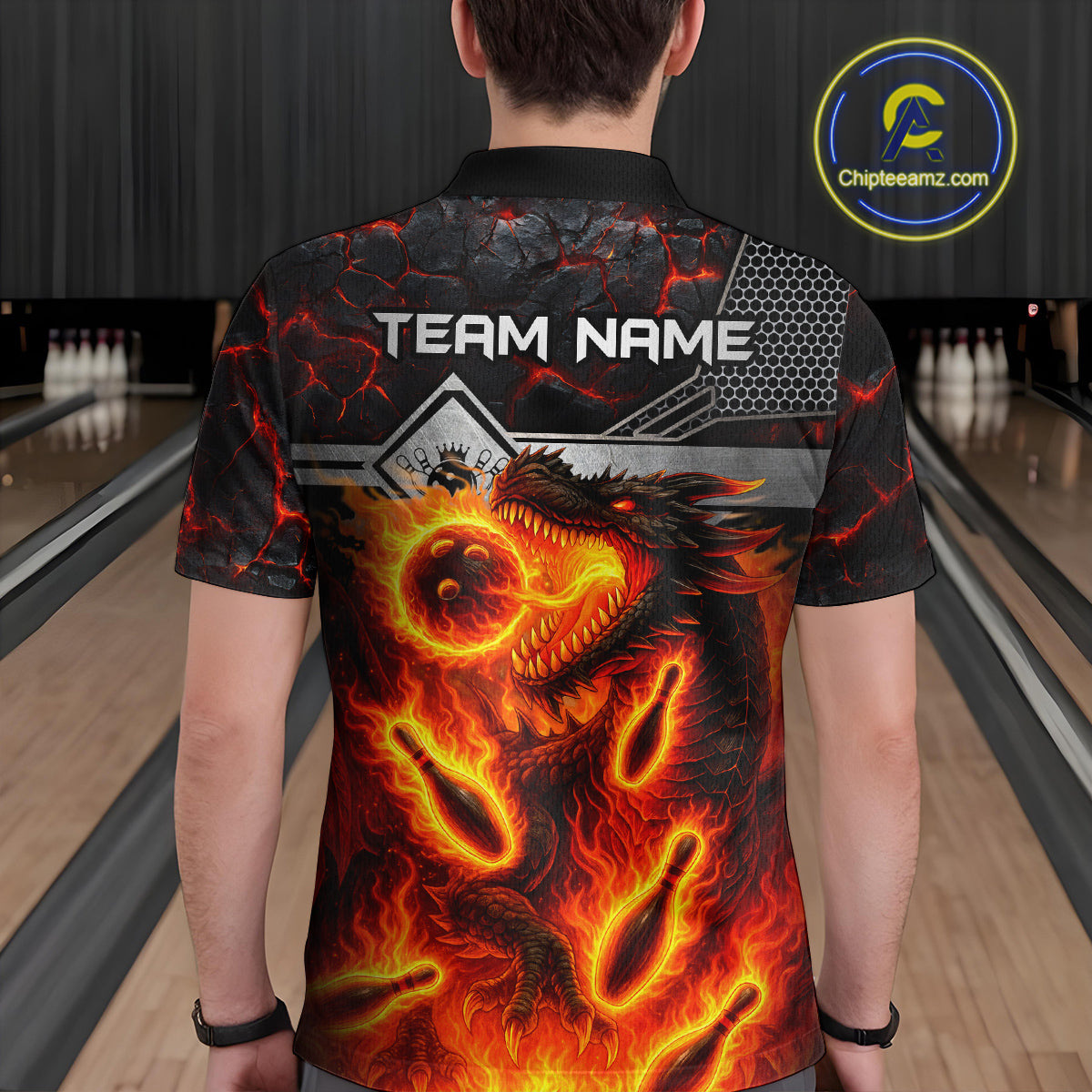 Black And Red Flame Custom Dragon Bowling Shirts For Men, Bowling League Shirts NQS11070