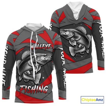 Gray and Red Walleye Fishing Jersey Custom Walleye Fishing Shirt for Team, personalized fishing gifts NQS10899