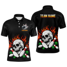 Load image into Gallery viewer, Flame Bowling skull Mens bowling polo, quarter zip shirts Custom Team bowling Jerseys, bowling gifts NQS7649