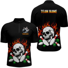 Load image into Gallery viewer, Flame Bowling skull Mens bowling polo, quarter zip shirts Custom Team bowling Jerseys, bowling gifts NQS7649
