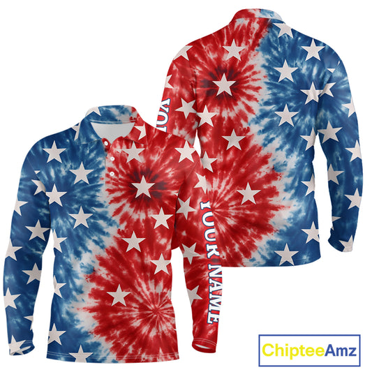 American Flag Tie dye pattern Mens golf polo shirts custom name patriotic golf attire for mens NQS9990