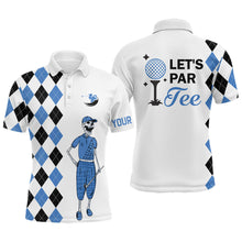Load image into Gallery viewer, Black and blue argyle pattern Mens golf polo shirts custom Let's par tee skull golf gifts for mens NQS8081