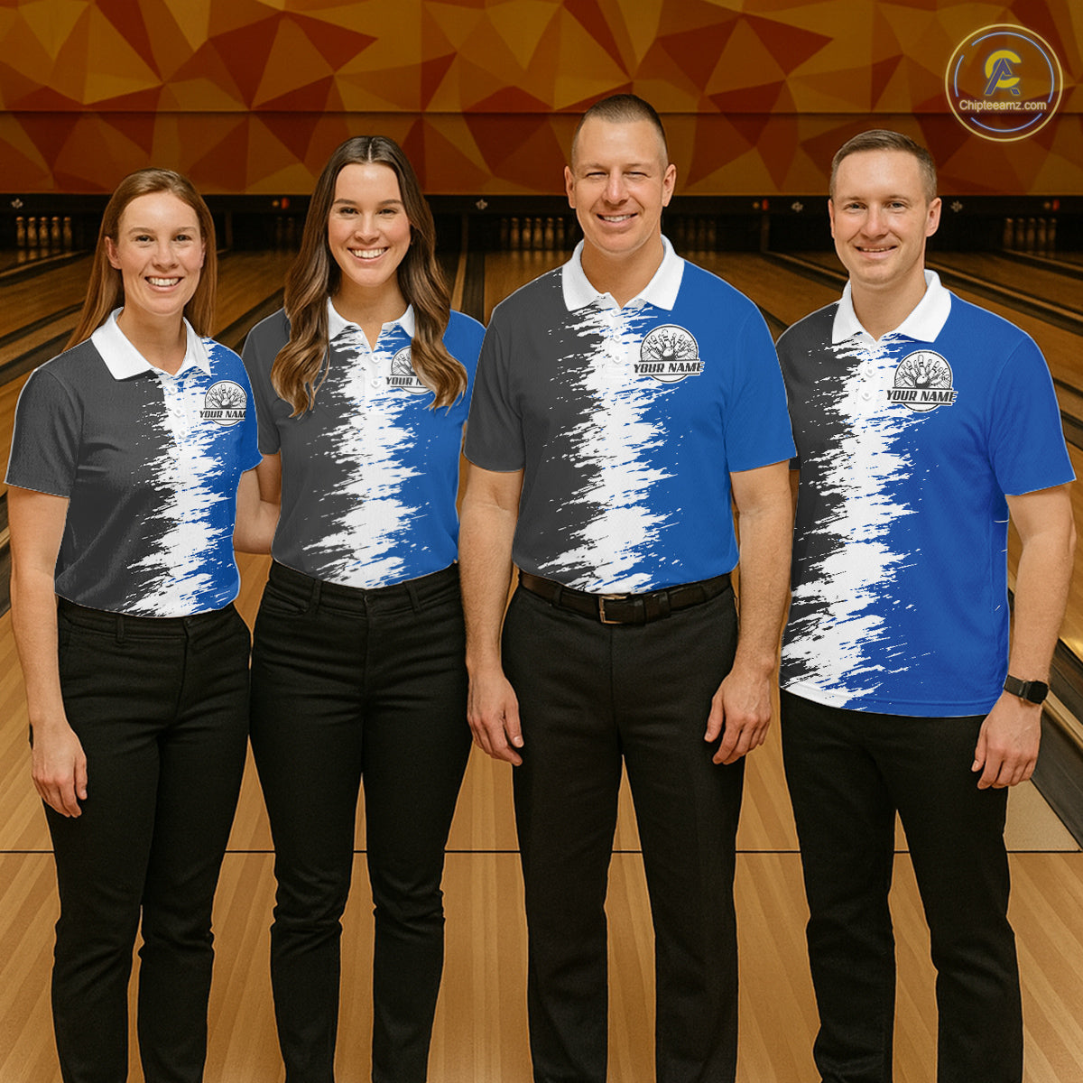Lightning Thunder Eagle Bowling Polo, Quarter Zip Shirt For Men Custom bowling Team jerseys | Blue NQS11309