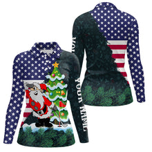 Load image into Gallery viewer, American flag Christmas Santa golf pattern custom Womens golf polo shirts, christmas golf apparel NQS8115