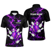 Load image into Gallery viewer, Black and Purple Lightning Bowling Shirts For Men Custom Bowling Team Uniform Bowlers Outfits NQS9597