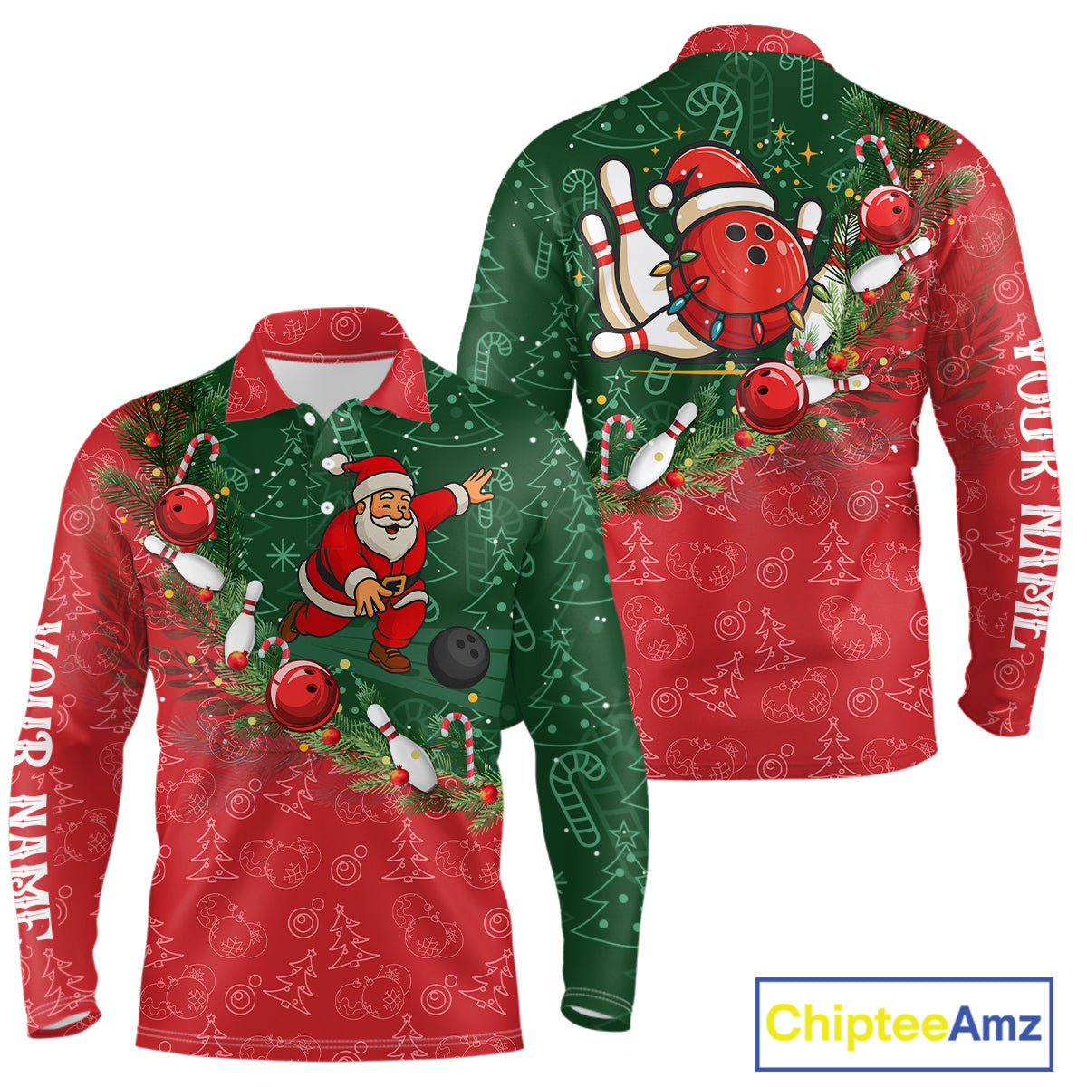 Christmas Santa Mens Bowling Polo, Quarter Zip Shirt Custom Christmas Team Bowling outfit For Men NQS10342