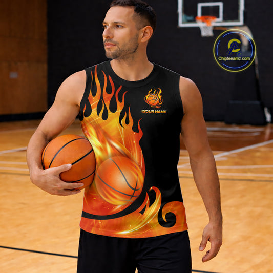 Black and Orange Flame Basketball Team Jerseys, Personalized Name and Number Basketball Uniform NQS11355