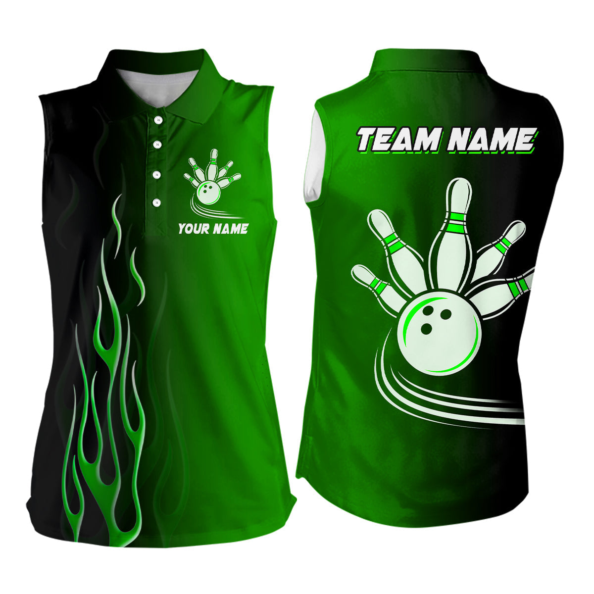Gradient black green bowling league jerseys custom bowling Sleeveless Polo, gifts for bowling team NQS7562