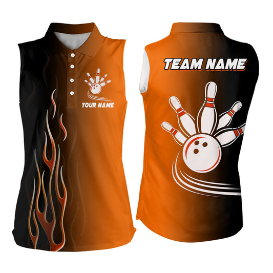 Gradient orange black bowling league jersey custom bowling Sleeveless Polo, gifts for bowling team NQS7564