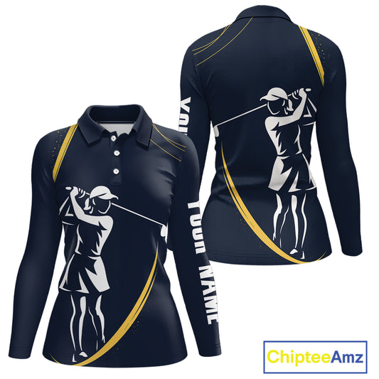 Personalized Golf polo shirts for Women Custom ladies golf outfits, unique golf gifts | Navy NQS10202