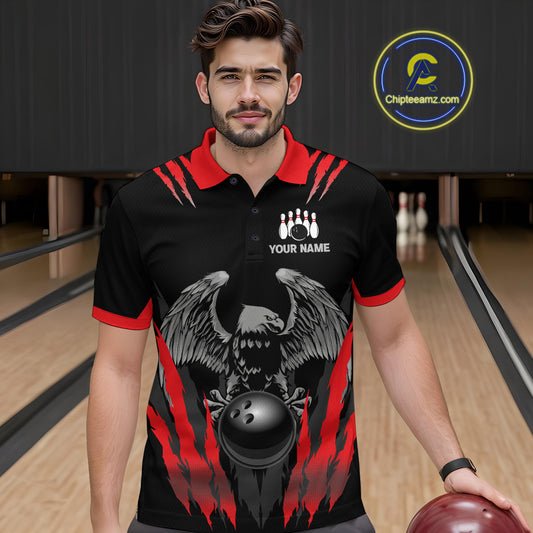 Black and Red Eagle Bowling Shirts For Men Custom Eagle Bowling Team Jerseys Bowling Uniform NQS11151