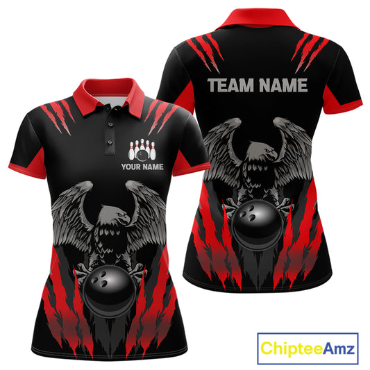 Black and Red Eagle Bowling Shirts For Women Custom Eagle Bowling Team Jerseys Bowling Uniform NQS11151