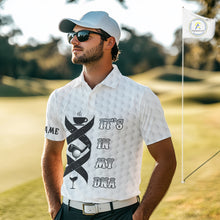 Load image into Gallery viewer, Black and White Mens golf polo shirt custom It's in my DNA coffee golf wine mens golf outfit NQS10390