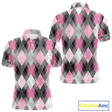 Load image into Gallery viewer, Pink argyle pattern Mens golf polo shirt custom best team golf shirts, golfing gifts NQS10407