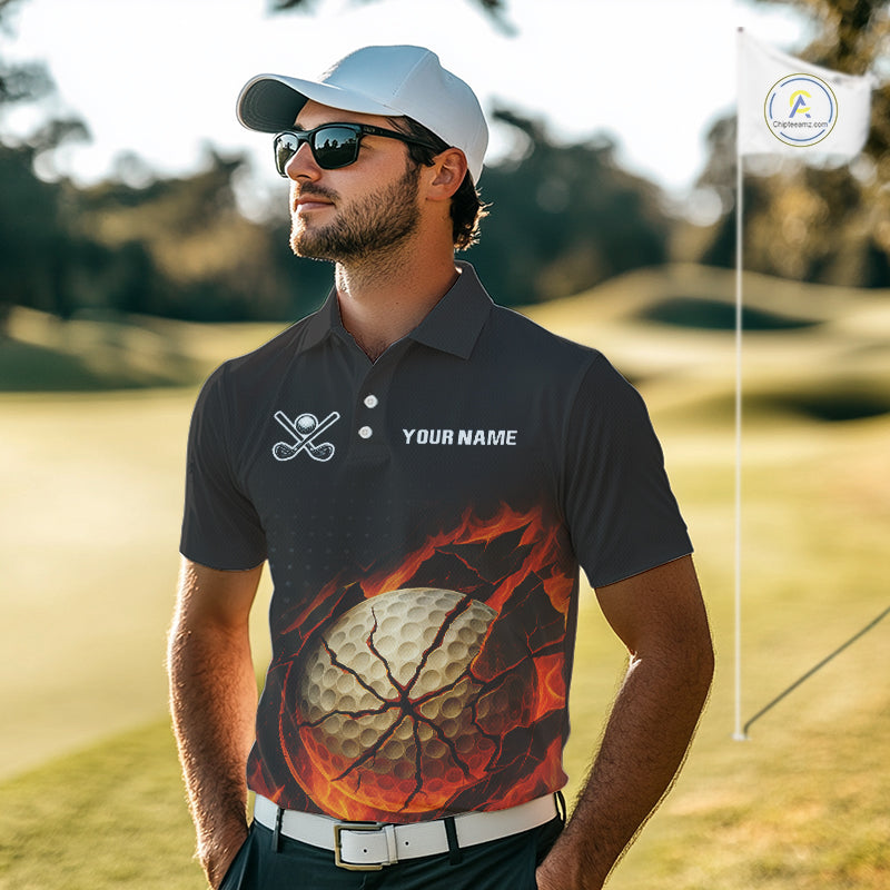 Flame Broken Golf Ball Custom Men golf polo shirt, personalized cool golf outfit for men NQS10101