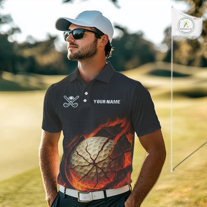 Flame Broken Golf Ball Custom Men golf polo shirt, personalized cool golf outfit for men NQS10101