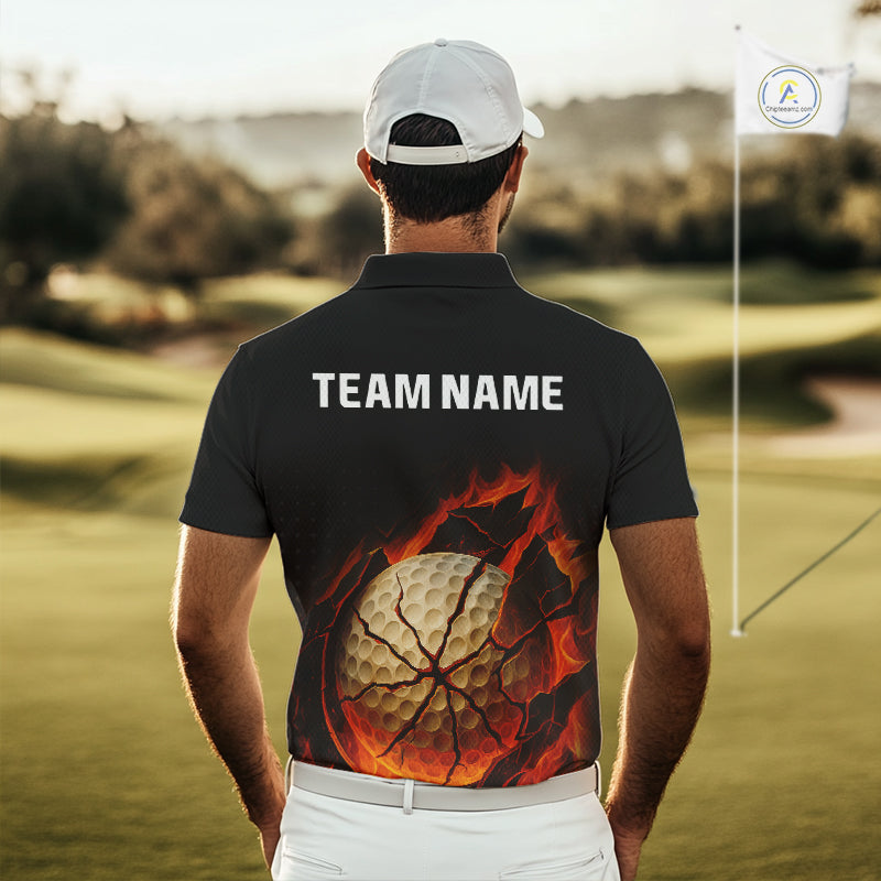 Flame Broken Golf Ball Custom Men golf polo shirt, personalized cool golf outfit for men NQS10101