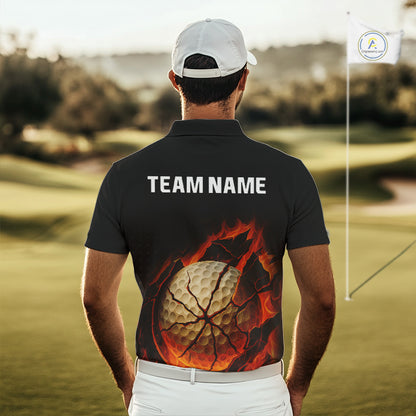 Flame Broken Golf Ball Custom Men golf polo shirt, personalized cool golf outfit for men NQS10101