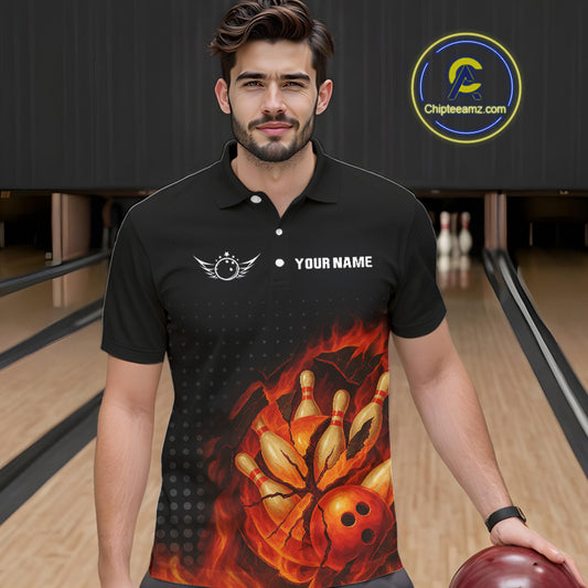 Flame Broken Bowling Ball and pins Bowling Shirt For Men Custom Flame Team Bowling Jerseys NQS10102