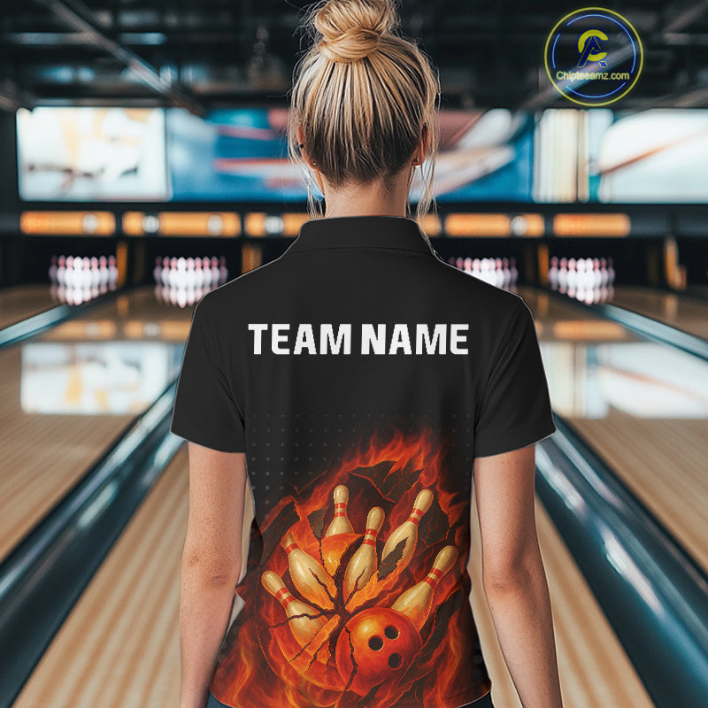 Flame Broken Bowling Ball and pins Bowling Shirt For Women Custom Flame Team Bowling Jerseys NQS10102
