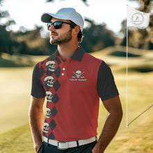 Load image into Gallery viewer, Red and Black argyle pattern Skull Golf Polo Shirts for men Custom mens golf outfit, funny golf gifts NQS10250