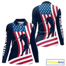 Load image into Gallery viewer, American Flag Women golf polo shirt custom women's patriotic polo shirts, best golf shirts for ladies NQS10253