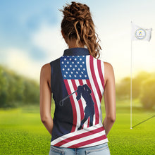 Load image into Gallery viewer, American Flag Sleeveless Polo Shirt custom women's patriotic polo shirts, best golf shirts for ladies NQS10253