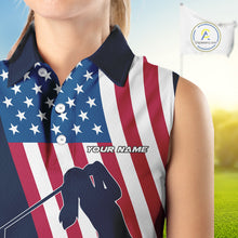Load image into Gallery viewer, American Flag Sleeveless Polo Shirt custom women's patriotic polo shirts, best golf shirts for ladies NQS10253