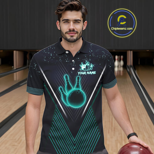 Bowling polo, quarter zip shirt for Men custom team bowling jersey, gift for bowlers | Turquoise NQS10256