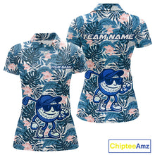 Load image into Gallery viewer, Blue tropical leaf pattern pink flower funny Golf polo shirts for Women Custom ladies golf outfits NQS10119