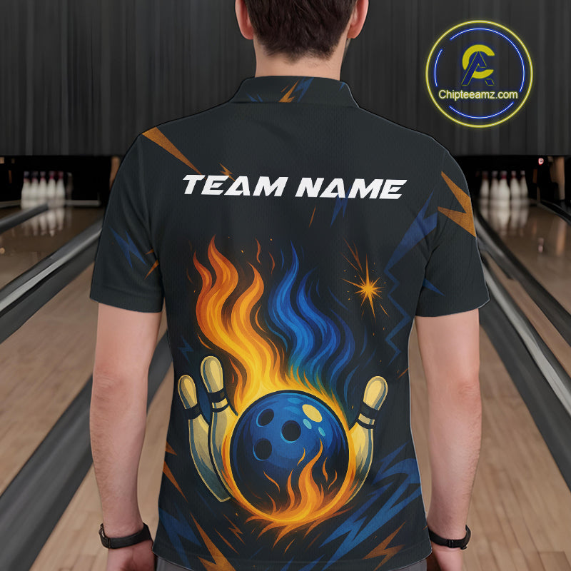 Blue and Yellow Flame Bowling shirts for Men custom bowling team jerseys for mens bowler NQS10262