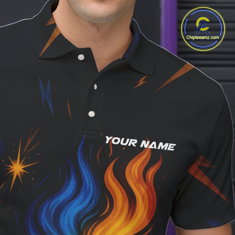 Blue and Yellow Flame Bowling shirts for Men custom bowling team jerseys for mens bowler NQS10262