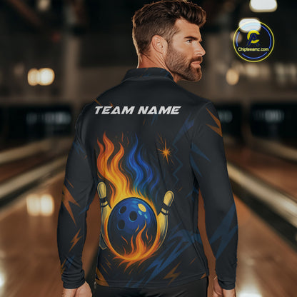 Blue and Yellow Flame Bowling shirts for Men custom bowling team jerseys for mens bowler NQS10262