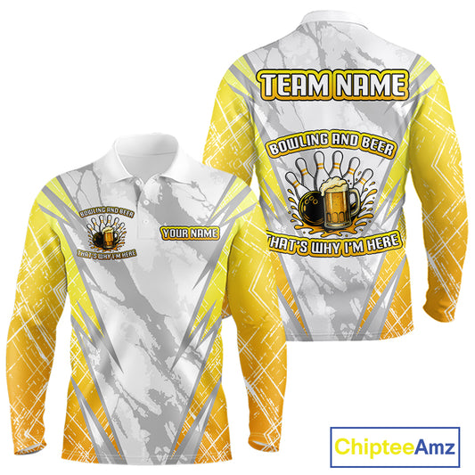 Bowling and beer That's why I'm here Funny Mens Bowling Shirts Custom Team Bowling Jerseys NQS10134