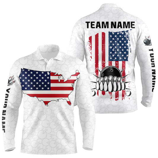 Personalized American Flag White Bowling Shirts For Men Custom patriotic Team Bowling jerseys NQS10184