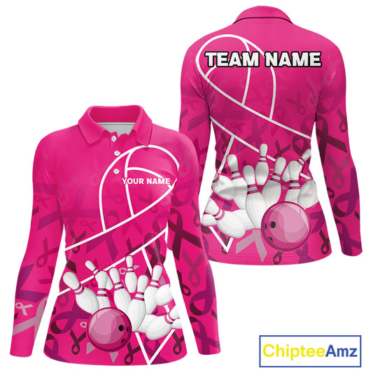 Pink ribbon pattern breast cancer awareness Bowling Shirts For Women Custom team bowling jerseys NQS10190