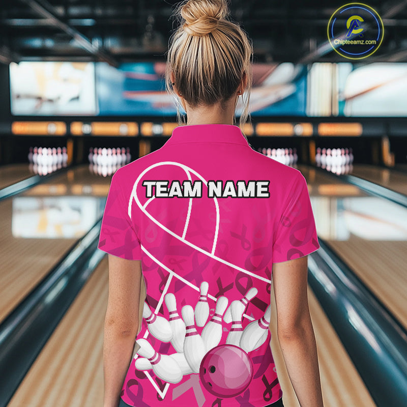 Pink ribbon pattern breast cancer awareness Bowling Shirts For Women Custom team bowling jerseys NQS10190