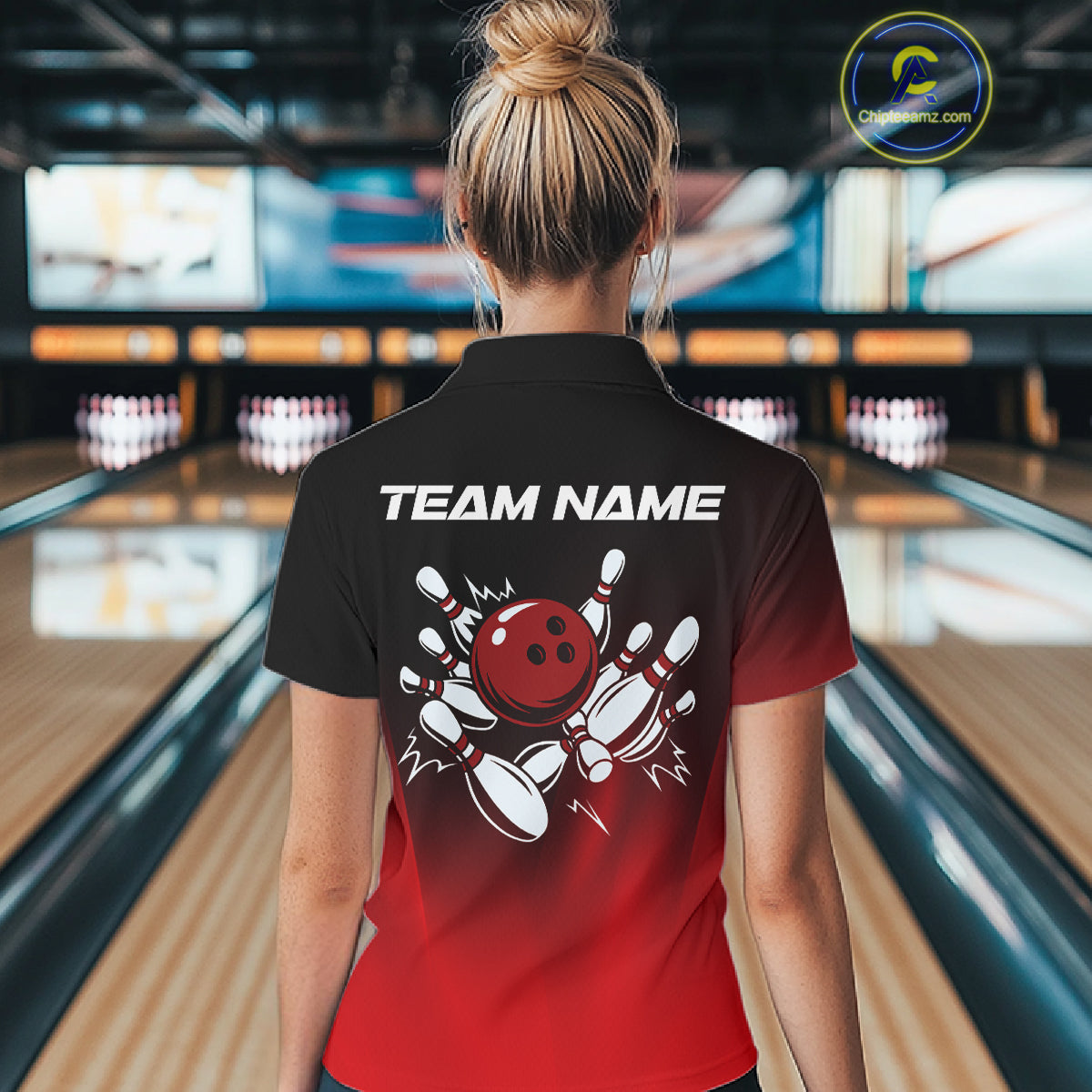 Custom Black and Red Bowling Polo, Quarter Zip Team Shirts For Women, Bowling Outfit Gift For Bowlers NQS10565