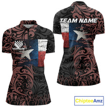 Load image into Gallery viewer, Texas Flag tribal pattern Bowling Polo, 1/4 Zip shirts for Women Custom patriotic Team bowling jersey NQS10583