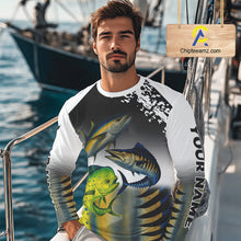 Load image into Gallery viewer, Personalized Mahi Mahi, Wahoo, Tuna scales black Fishing Shirts, compass offshore tournament Shirts NQS10372