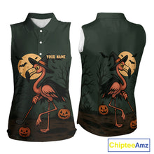 Load image into Gallery viewer, Halloween flamingo Women Sleeveless Polo Shirt custom Halloween golf top for ladies, unique golf gift NQS10378